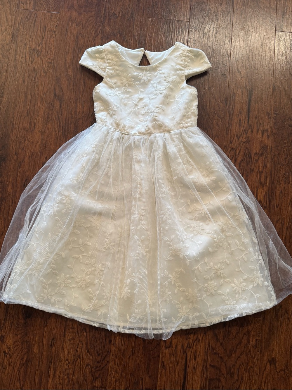Girls White Floral Embroidered Dress Size 7
